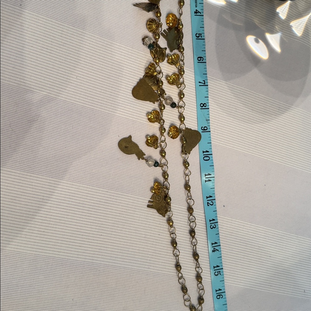 CATS brass ,clear &  green beads BELLS Necklace 🐈‍⬛ - Picture 5 of 6